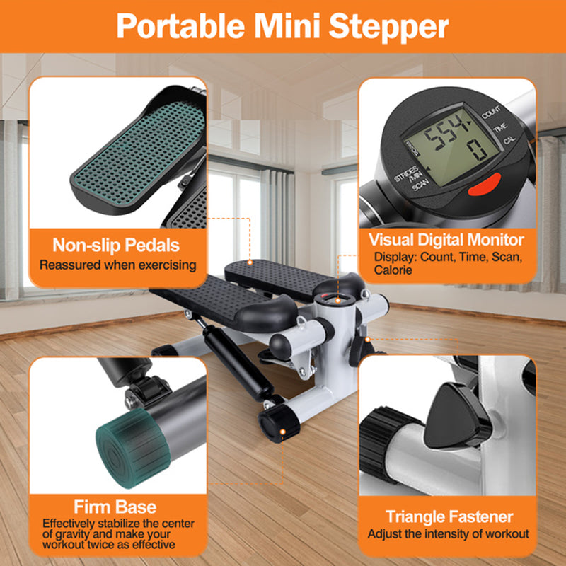 Fitness Step Machine, Mini Step Machine with Resistance Band, Home Fitness Equipment with 330.7LBS Load-Bearing Capacity, Hydraulic Fitness Step Machine with LCD Display Screen