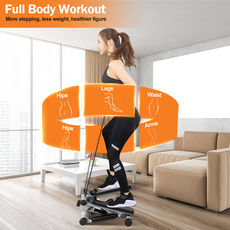 Fitness Step Machine, Mini Step Machine with Resistance Band, Home Fitness Equipment with 330.7LBS Load-Bearing Capacity, Hydraulic Fitness Step Machine with LCD Display Screen