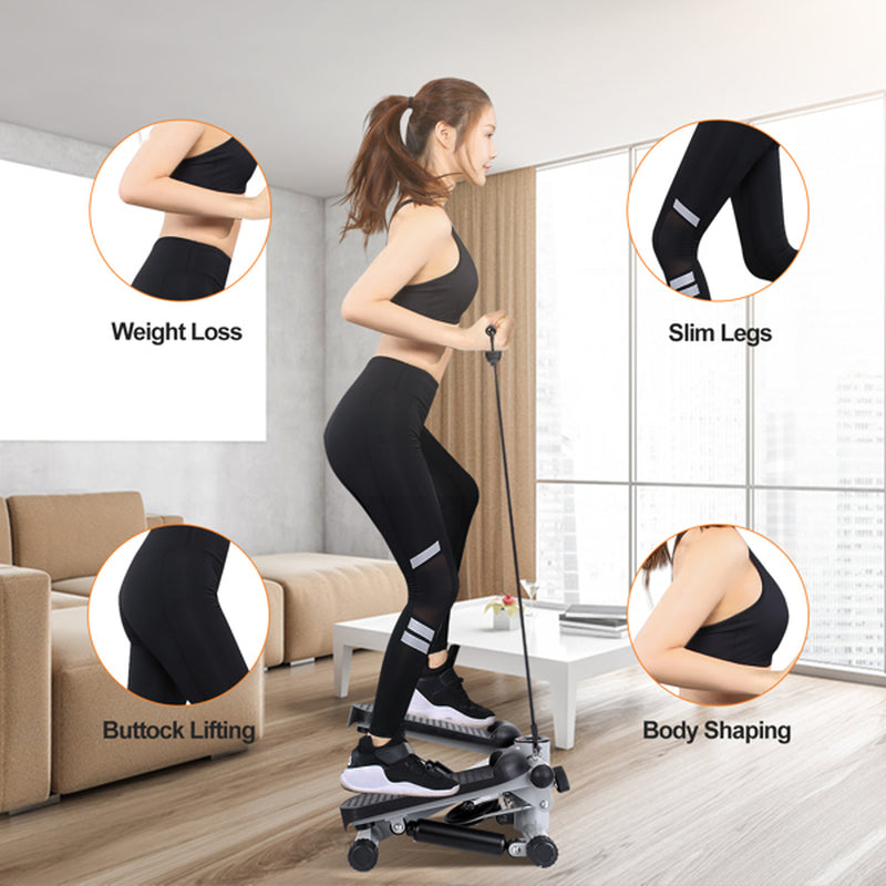 Fitness Step Machine, Mini Step Machine with Resistance Band, Home Fitness Equipment with 330.7LBS Load-Bearing Capacity, Hydraulic Fitness Step Machine with LCD Display Screen
