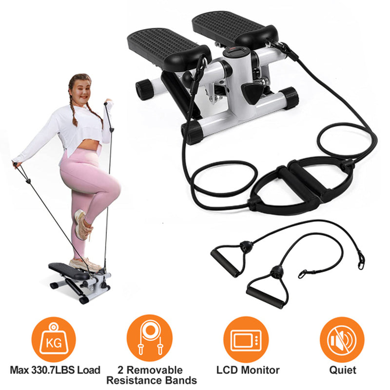 Fitness Step Machine, Mini Step Machine with Resistance Band, Home Fitness Equipment with 330.7LBS Load-Bearing Capacity, Hydraulic Fitness Step Machine with LCD Display Screen